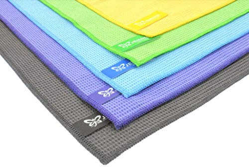 Jemako Trockentuch klein 40 x 45 cm im 5er Set - Saugstarke Microfasertücher für alle Glatte und Harte Oberflächen - Zur Anwendung in der Küche, im Bad, Haushalt, Auto - inkl. Sinland Wäschenetz (01)