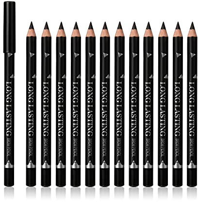 SUMEITANG 12 Pcs Black Eyebrow Pencil, Waterproof Eye Makeup Pen