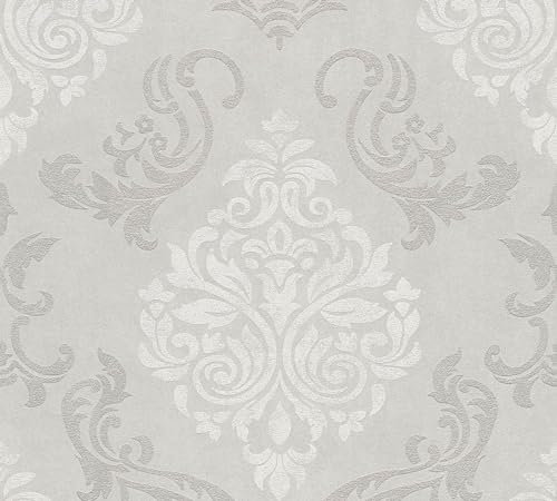 Profhome Papier peint Baroque 953721-GU papier peint intissé (TNT) gris blanc gris-argent 0,53 m x 10,05 m / 5,33 m2