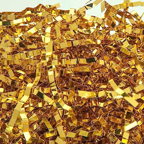 Caleihd 150 g strimlat pappersfyllare skrynkligt klippt papper gräs för presentaskar, påskkorgar, presentförpackning och korgfyllning guld