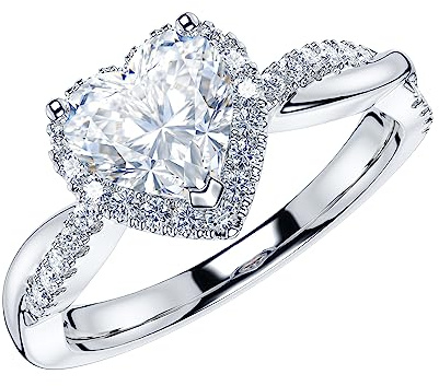 THELANDA Sterling Silver Petite Twisted Vine 1CT Simulated Heart-shaped Diamond Halo Engagement Ring Promise Ring (7)