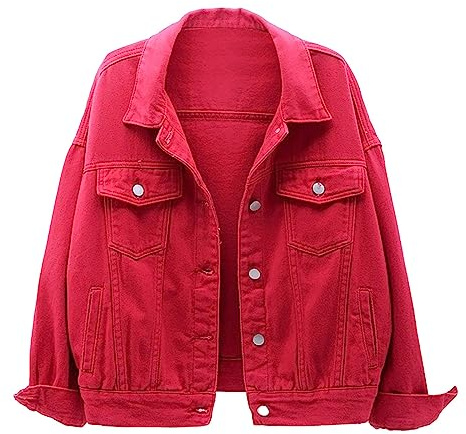 Rifuli # Chaqueta de mezclilla de talla grande para mujer, chaqueta de jeans corta y holgada, chaqueta estilo camionero de mezclilla, rosso, 4XL