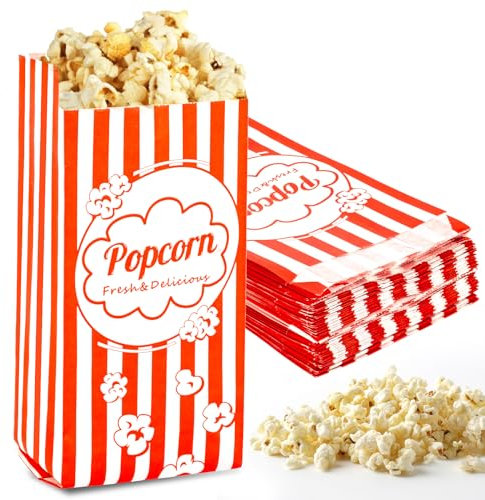 100PCS Popcorn Bags Individual Servings - MAQIHAN Disposable Paper Popcorn Bags Party Pop Corn Sleeves Bulk Carnival Halloween Snack Packs Gift Favor Treat bolsas para palomitas Movie Night Supplies