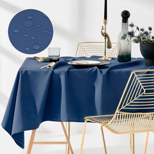ROOM99 Aura bordsduk 140 x 260 cm bordsduk, fläckskydd, tvättbar, vattenavvisande, smutsavvisande polyester, rektangulär festdekoration, året runt, mörkblå