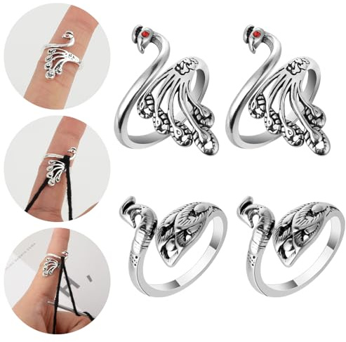 Mabor 4 Pcs Adjustable Crochet Tension Rings,Peacock Yarn Ring Crochet, Increase Knitting Speed & Protecte Your Fingers,Protect Your Fingers & Increase The Knitting Speed