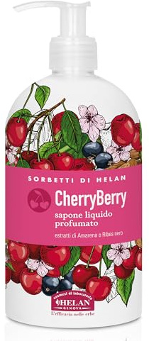 Helan I Sorbetti CherryBerry - Revitalising Liquid Hand Wash with Blackcurrant & Black Cherry for Frequent Use, Gentle Hand Soap with Moisturising Sugars for Sensitive Skin - Made in Italy, 500 ml