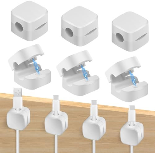 TNOMSNO Clips Câbles, Organisateur Câble Magnetique Range Cable Bureau Magnétique, Organiseur de Câbles de Bureau Réglable pour Bureau, Table de Nuit, HDMI, USB (Blanc)