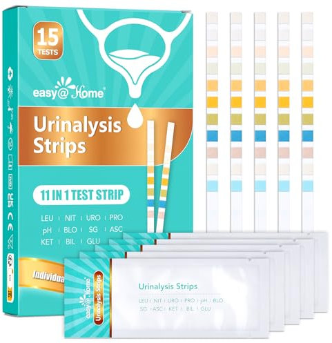 Easy@Home 11 Parameter Urin Teststreifen: 15x Urinanalyse Schnelltest – Gesundheitstest zur Erkennung von Blasenentzündung Harnwegsinfekt Diabetes Nierenfunktion & mehr – Mit Farbskala