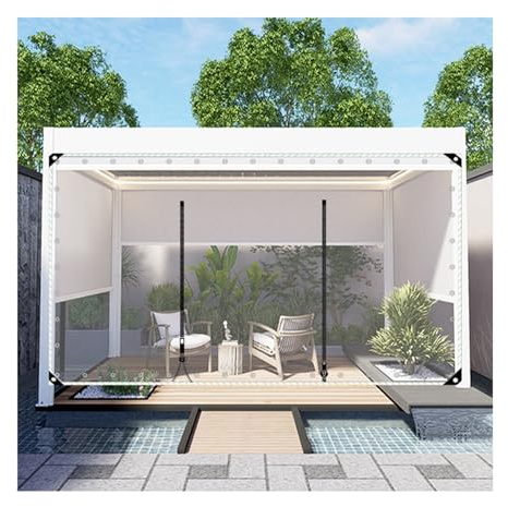 Clear Waterproof Tarp，Zipper door transparent tarpaulin，With Grommets and Zip Door,Heavy Duty Outdoor Camping Transparent Tarp Cover,for Porch Patio，Garage，Customizable(H2.4xW4.5m/H7.8xW14.7ft)