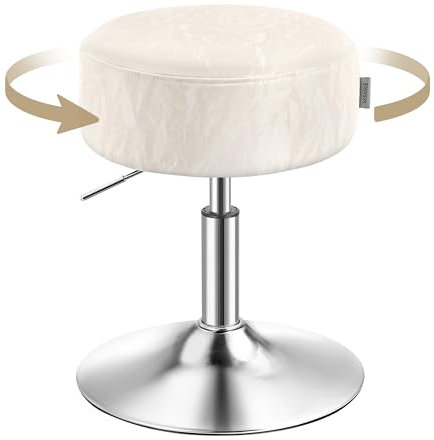 VASAGLE Schminkhocker, Schminkstuhl, Barhocker, höhenverstellbar, 360° drehbar, PU, Dicke Polsterung, für Schlafzimmer, Küche, Esszimmer, modern, cremeweiß LJB120W01