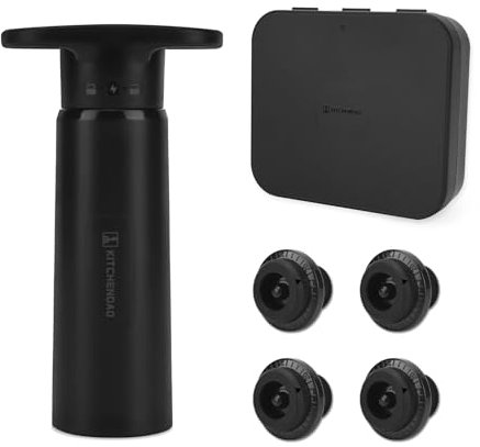 KITCHENDAO Wine Saver Pump with Sound Indicator，4 Vacuum Wine Stoppers and Storage Box, Reusable Wine Stoppers Preserver to Keep Wine Fresh