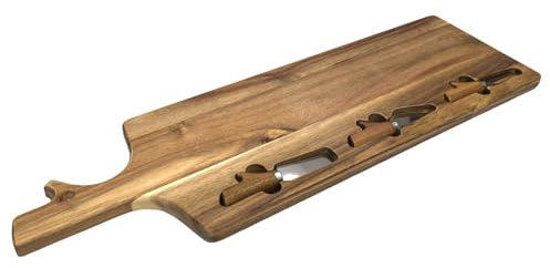 HOME DECO FACTORY - KA0666, Planche à Fromage en Acacia avec 3 Couteaux, Design Élégant et Pratique, Conçue pour Dégustations, Entretien Facile, Taille 65 cm, Couleur Marron