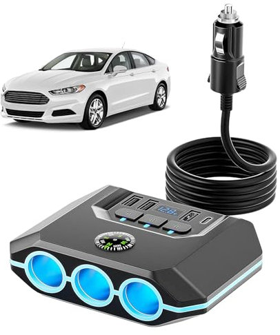 Distributore per accendisigari, 7 in 1, accendisigari da 2 V, 24 V, USB, adattatore per accendisigari con 3 prese e 3 porte USB, caricatore per auto per navigatore dashcam, smartphone