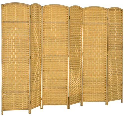 HOMCOM Biombo Plegable de 6 Paneles 270x180 cm Biombo Separador de Ambientes Pantalla de Privacidad de Polipropileno para Oficina Dormitorio Natural