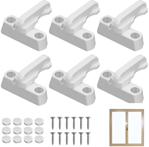 Girihe 6 Pcs Sash Jammers for UPVC Doors, Window Lock Extra Sash Jammer Blocker Window Locks for UPVC Windows Door Jammer f or PVC/UP VC Win/Dow Handle-White