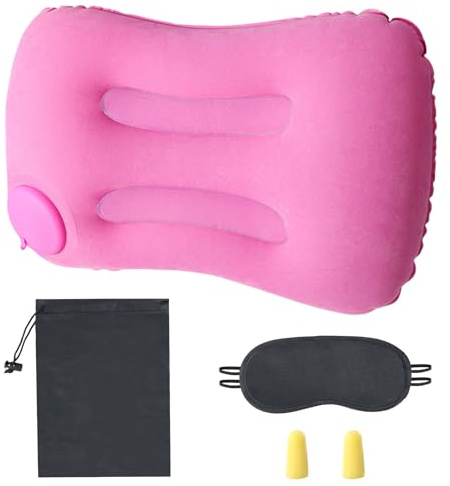 Cuscino Gonfiabile, Viaggio Ultraleggero, Cuscini Gonfiabili da Mare Comprimibile Compatto Ergonomico, Spiaggia, Cuscino da Campeggio, Confortevole, per Escursioni, gli occhi e i tappi per le orecchie
