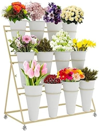Soporte De Exhibición De Flores, Estante De Carro De Plantas Móvil Resistente De 3 Capas con Ruedas, con Cubos De Plástico, Fácil De Instalar, Adecuado para Exposiciones De Arte En, A