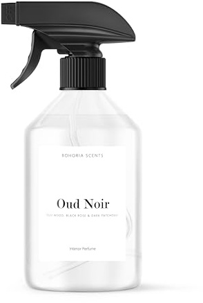 BOHORIA® Spray d'ambiance de qualité supérieure Oud Noir - 500 ml - Avec parfum durable - Parfum d'ambiance élégant avec vanille, patchouli, truffe noire et bois d'agar (500 ml, Oud noir)