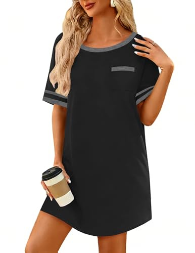Ekouaer Ladies Nightgowns for Women Nightgown Soft Cotton Sleep Shirts Ladies Night Gowns Black L