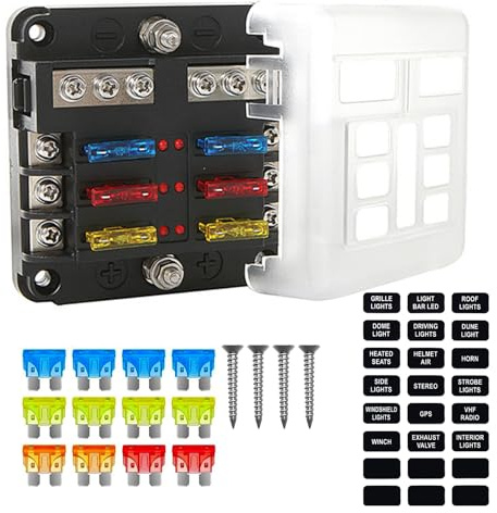 6 Way Blade Fuse Box, 12V/24V Circuit Fuse Holder Box Block with Negative Bus, Car Standard Blade with LED Indicator - Durable and Safe Power Distribution Solution [LEW6]