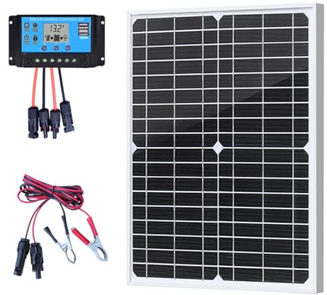 XINPUGUANG Kit Panneau Solaire 20W 12V, Panneau solaire 20W avec câble d'extension de 2 m, Chargeur d'entretien Solaire Portable pour RV, Bateau, Moto