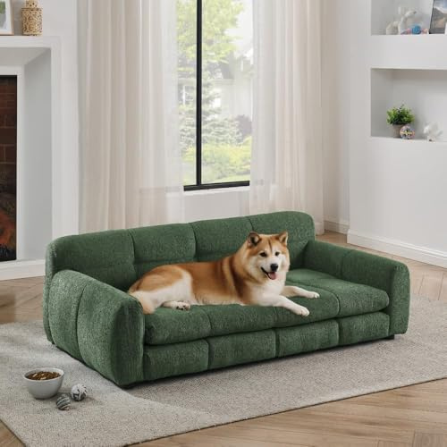 Sailret 51 Soft and Comfortable Pet Bed for Large and Oversized Dogs, Durable Elevated Dog Sofa with Armrest and Backrest, Modern Linen Fabric Dog Couch, Olive Green