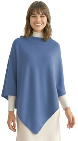 creazioni unique Poncho Mantella da Donna Invernale MADE IN ITALY - Poncho Donna Caldo Misto Cashmere Lana e Viscosa (Bluette)