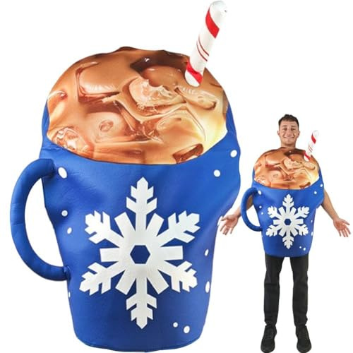 Fopytu Costume De Tasse De Café Au Lait Flocon De Neige pour Adulte, Tenue De Nourriture Amusante, Costumes De Fête Cosplay, Tenue De Performance De Farce pour Femmes Hommes