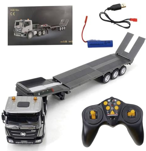 ENGINEMECH Camión teledirigido vehículos de construcción 1:18 colgante plano 2,4 G 9 CH metal RC grúa Navidad para adultos regalos