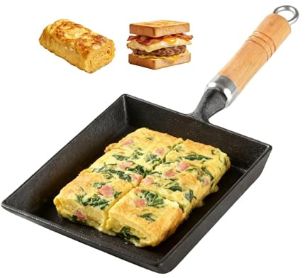 Tamagoyaki Pan, Cast Iron Japanese Omelette Pan for Breakfast, Perfect Rolled Eggs - Rectangular Egg Skillet for Gas & Induction Stovetops - Naturally Nonstick Surface When Seasoned, 7.2 x 6.1 inches