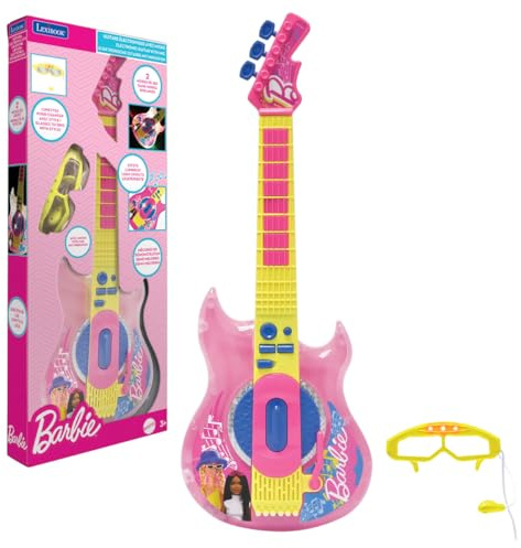 Lexibook, Barbie Guitare Électronique, K260BBLXB | Microphone et lunettes incluses, 2 modes de jeu, mélodies de démo, Effets lumineux