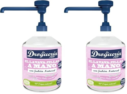 LA DROGUERIA - Lavavajillas a Mano Ecológico con Jabón Natural - 500ml (220 Lavados) - Detergente Líquido Concentrado para Pieles Sensibles - Aceite de Coco (Paquete de 2)