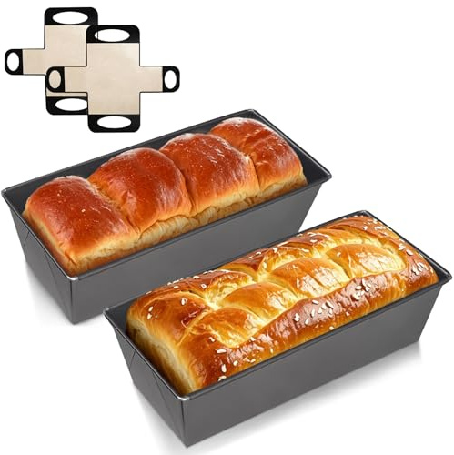 Exsink Set 2 Pezzi Stampo Per Toast E Pane, Stampo Rettangolare In Cassetta 26x11.5x7.5CM Acciaio Al Carbonio Antiaderente Multiuso, Con 2 Tappeti In Silicone Per Forno E Fai Da Te