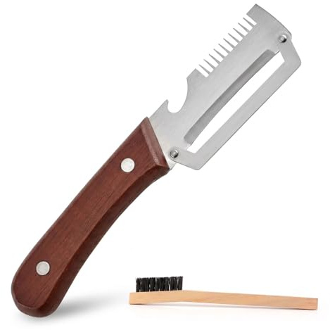 Artévita 3-in-1 Sparschäler mit Holzgriff, Edelstahlklinge, Multifunktionaler Gemüseschäler, Julienneschneider und Flaschenöffner, inkl. Reinigungsbürste