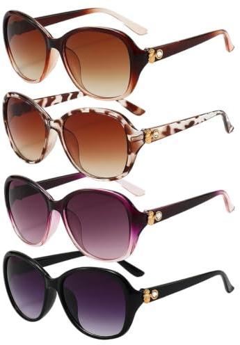 WSXQAZ 4 Pièces Lunettes de Soleil Femme, Lunette de Soleil Femme, Retro Grand Cadre Lunettes, Sunglasses for Women, Surdimensionnées Mode, Surlunettes de Soleill