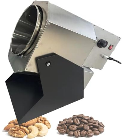 Kafferost 2200 W, Automatisk Jordnötsrost 2 kg | Justerbar Temperatur och Timer, Rostfritt Stål och Automatisk Blandning för Nötter, Frön, Kaffebönor och Spannmål