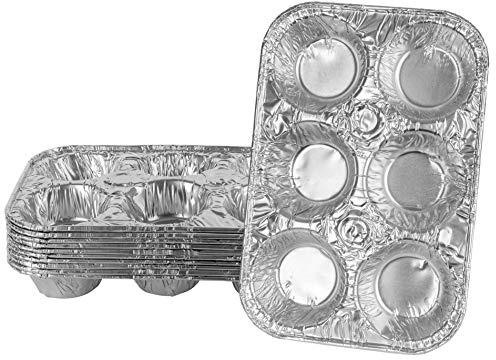 PLASTICPRO Aluminum Foil Muffin Pans Reusable and Disposable, Holds 6 Cupcakes/Muffin & Pie foil Pan Pack of 10