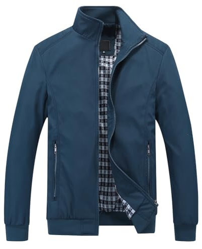 YOUTHUP Herren Jacke Leichte Freizeit Übergangsjacke Langarm Sommer Bomberjacke Outdoor Sportjacke, Blau, 4XL