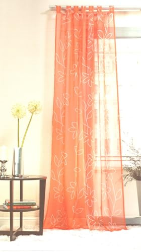 BB-Toy-Trades Tenda pronta con passanti, con fiori, trasparente, 140 x 245 cm (larghezza x altezza), 1 pezzo, arancione con motivo floreale