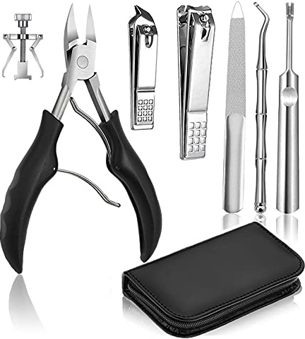 7 PCS Thick Ingrown Toenail Clipper Kit with Nail Clippers, Toenail Lifter, Cuticle Cutter, Nail File, Toenail Corrector, PU Leather Case for Ingrown Thick Hard Toe Nail Fingernail