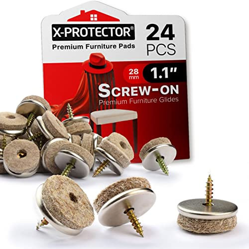 Screw-On Felt Pads by X-Protector – 24 PCS 28 MM Felt Chair Pads for Hardwood Floors – Premium Chair Glides – Beige Floor Protectors for Furniture Legs – The Best Furniture Sliders!