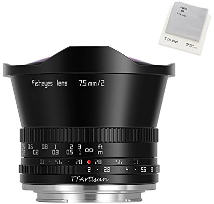 TTArtisan APS-C 7.5mm F2.0 Fisheye Lens with 180° Angle of View Half Frame for E Mount on Mirrorless Camera Compatible with A5000、A5100、A6000、A6100、A6300、A6400、A6500、A6600、NEX-3、NEX-3N