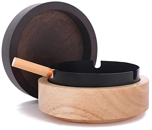 Portable Cool Ashtrays for Cigarettes Ash Tray with Lid FriyGardcn Wooden Ashtray with Cute Decorative Windproof Ash Tray for Home,Patio,Office,Outdoors,Indoor,Parties
