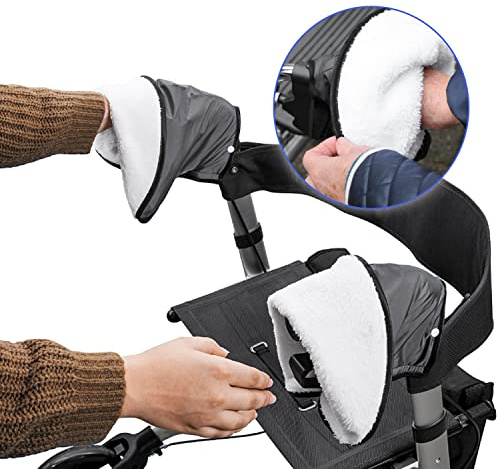 Calentador de manos para carrito individual, andador, impermeable, con forro de peluche cálido (2 unidades)