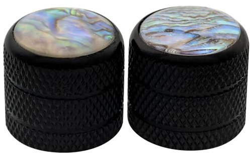 Musiclily Pro Fein 24-Spline Stahl Abalone Oberfläche Dome Potiknöpf Push-on Knobs für USA E-Gitarre und Bass 18x16,5mm, Schwarz (2er Set)