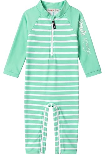 weVSwe Baby Junge Kleinkind Badeanzug UPF 50+ Sonnenschutz Recycling Stoff Einteiler Langarm Rash Guard Grüne Streifen 6-12 Monate