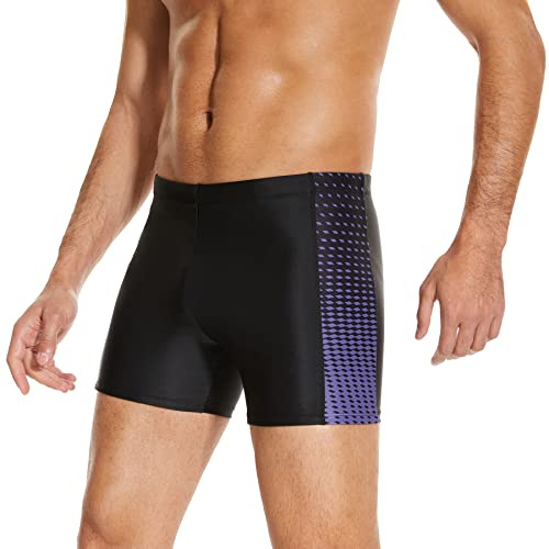 WHCREAT Bañadores de Hombre, Traje de Baño de Secado Rápido Pantalones Cortos de Natación Elásticos, Negro Azul, L