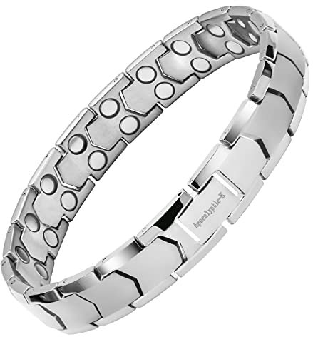 Apocalyptic-K Herren Magnetarmband,TITAN Zweireihiges Magnetarmband, beseitigen statische Elektrizität (Silber Magnetarmband)