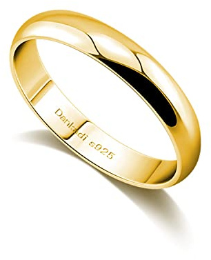 Dankadi Anneau D'alliance en 925 Argent Largeur 3.5mm Plaqué Or Taille 44 à 70MM pour Couple Époux, Bague Simple Lisse Dôme pour Femme Homme Cadeau Amour Mariage Amie