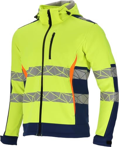 Lahti PRO Warnschutz-Jacke Softshell Arbeitsjacke | Größe: XL | Farbe: Neongelb-blau | Warnschutz-Pilotenjacke Warnjacke Berufsjacke Schutzjacke Wasserdicht | Herrenjacke mit reflektierenden Streifen